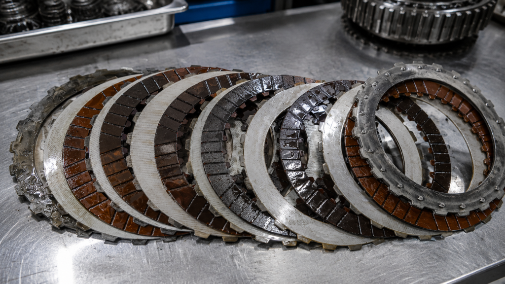 Clutch pack gearbox automatik yang haus dan diperiksa semasa diagnosis masalah gear tidak masuk
