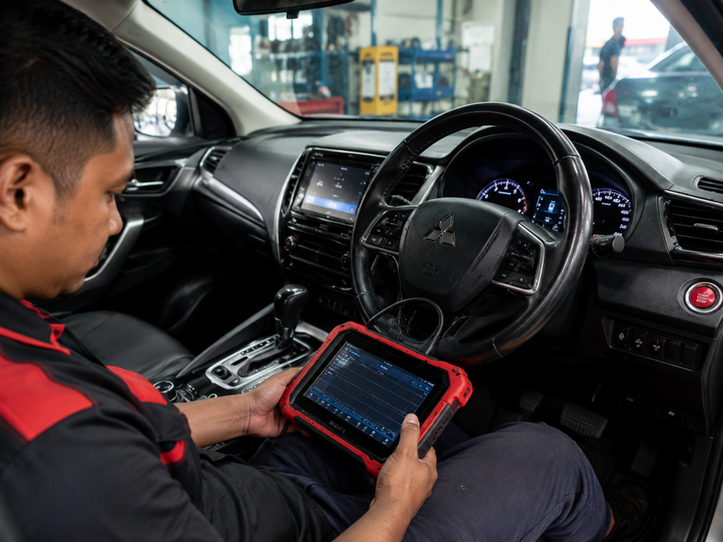 Pemeriksaan masalah kereta semput menggunakan scanner diagnostik automotif